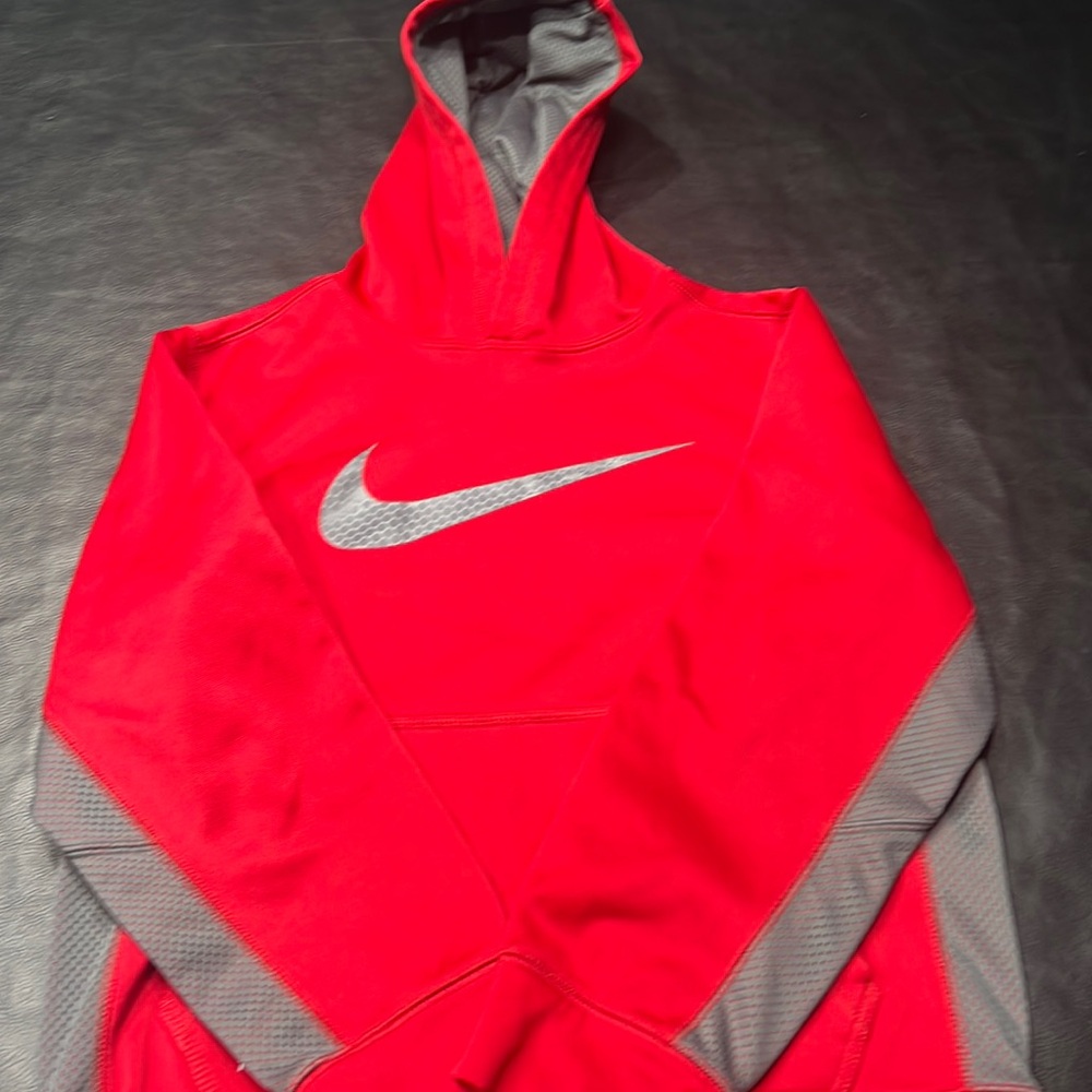 Great condition!  Boys Nike Red with Gray Stripe Hoodie.